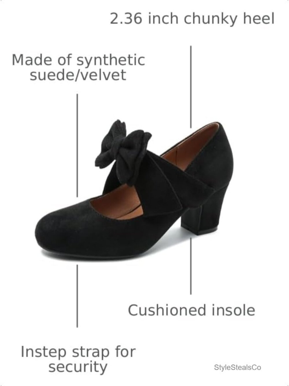 Women's Mary Jane Pumps Bow Block Heel Closed Round Toe Vintage - Picture 2 of 6